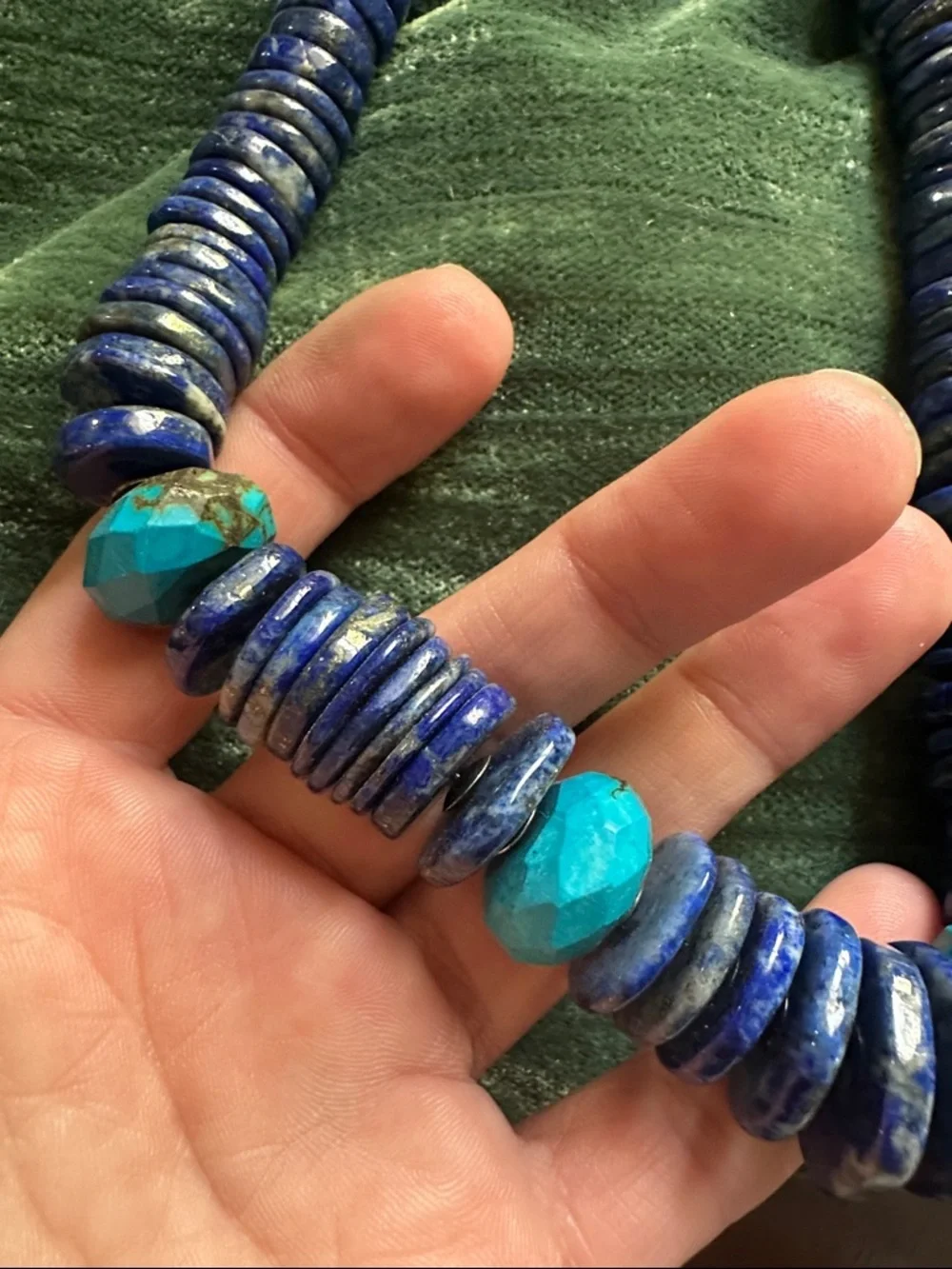925 Natural Lapis Faux Turquoise Beaded Statement Necklace